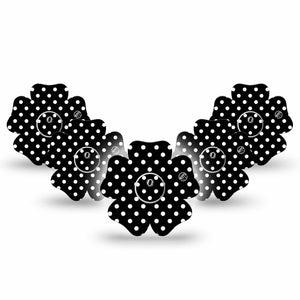 ExpressionMed Black and White Polka Dots Freestyle Libre 3 Flower, 5-Pack Tape and 5-Pack Sticker, Polka Dot Fashion, CGM Adhesive Patch Design