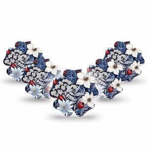 ExpressionMed Winter Floral Freestyle Libre 3 Flower, 5-Pack Tape and 5-Pack Sticker, Blue & White Florals, Continuous Glucose Monitor, Overlay Patch Design