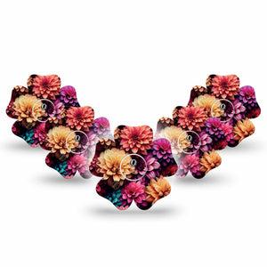ExpressionMed Dahlia Bouquet Freestyle Libre 3 Flower Shape 5-Pack Dahlia Flower Design Adhesive Tape CGM Design with center stickers