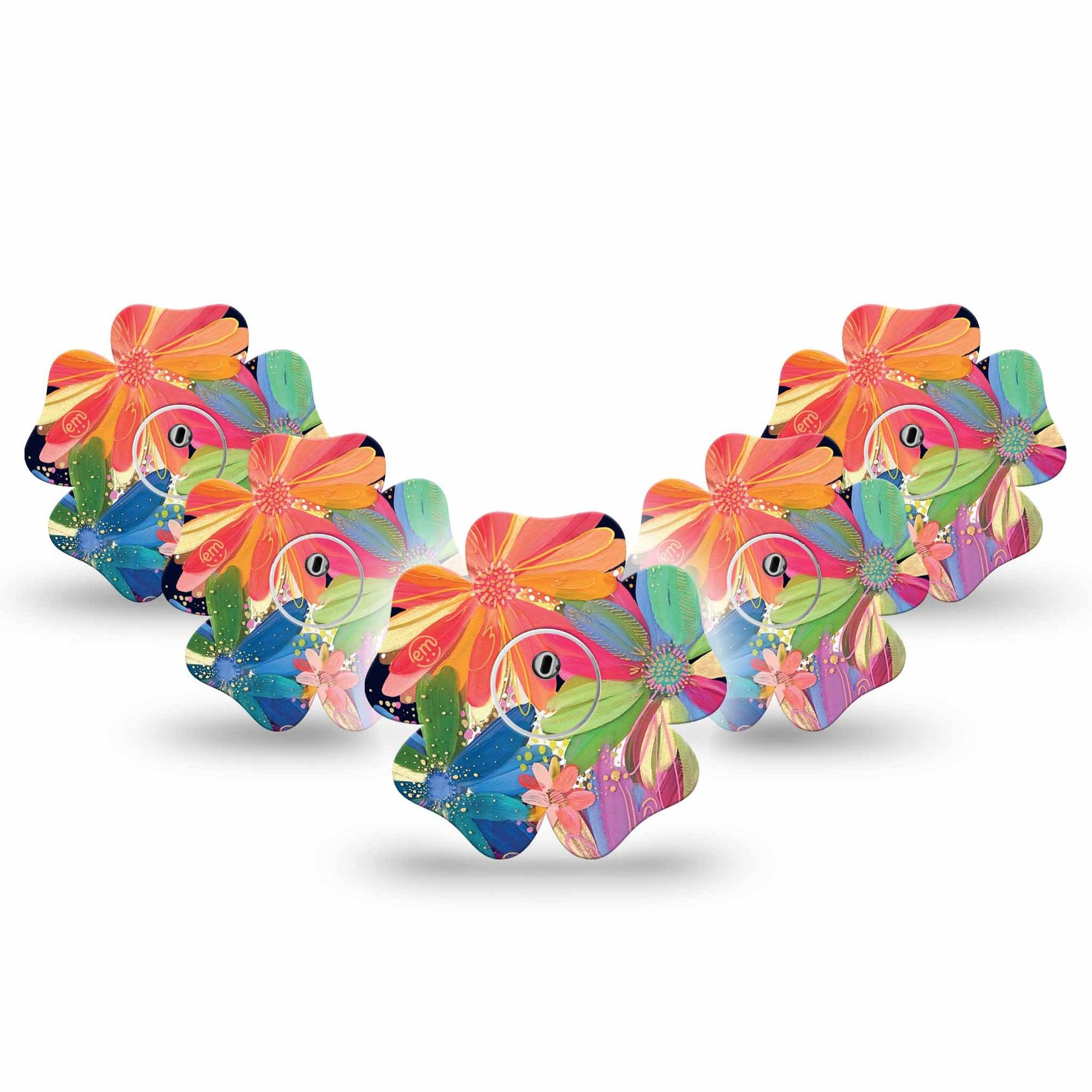 ExpressionMed Flower Song Freestyle Libre 3 Flower Shape 5-Pack Etta Vee Floral Artwork Adhesive Tape CGM Design