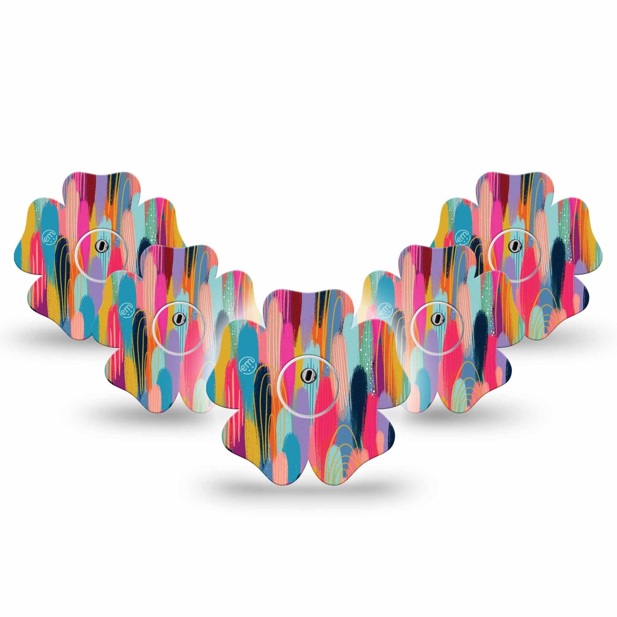 ExpressionMed Brush Strokes Freestyle Libre 3 Flower Shape 5-Pack Etta Vee Floral Artwork Adhesive Tape CGM Design with center stickers