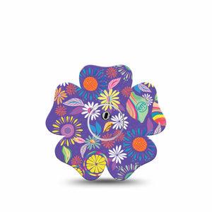 ExpressionMed Purple Flowers Freestyle Libre 3 Flower Shape Single Etta Vee Floral Artwork Adhesive Tape CGM Design with center sticker