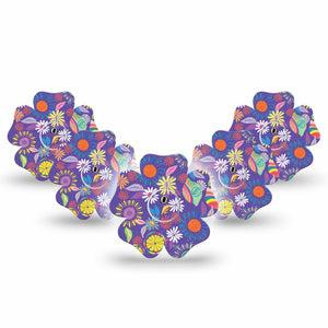 ExpressionMed Purple Flower Freestyle Libre 3 Flower Shape 5-Pack Unique Etta Vee Creations Adhesive Tape CGM Design with center stickers