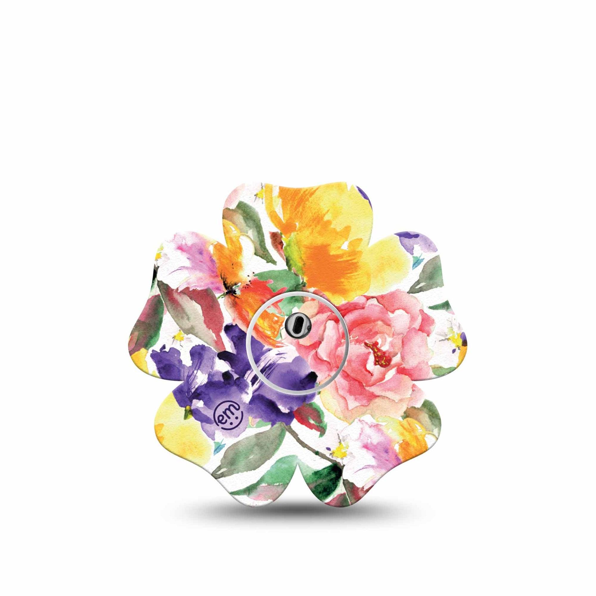 ExpressionMed Floral Art Freestyle Libre 3 Flower Shape Single floral illustration Adhesive Tape CGM Design with center sticker