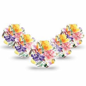 ExpressionMed Floral Art Freestyle Libre 3 Flower Shape 5-Pack Flower Design Adhesive Tape CGM Design with center stickers