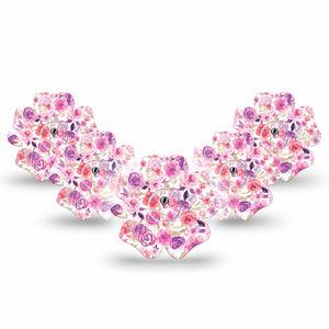 ExpressionMed Romantic Blooms Libre 3 Flower Shape Tape 5-Pack Tape and 5-Pack Sticker Garden Inspired Overlay Tape Continuous Glucose Monitor Design