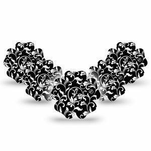 ExpressionMed Fleur de lis Freestyle Libre 3 Flower Shape Tape 5-Pack Sticker and Tape Fancy black white flower vine Adhesive Tape CGM Design