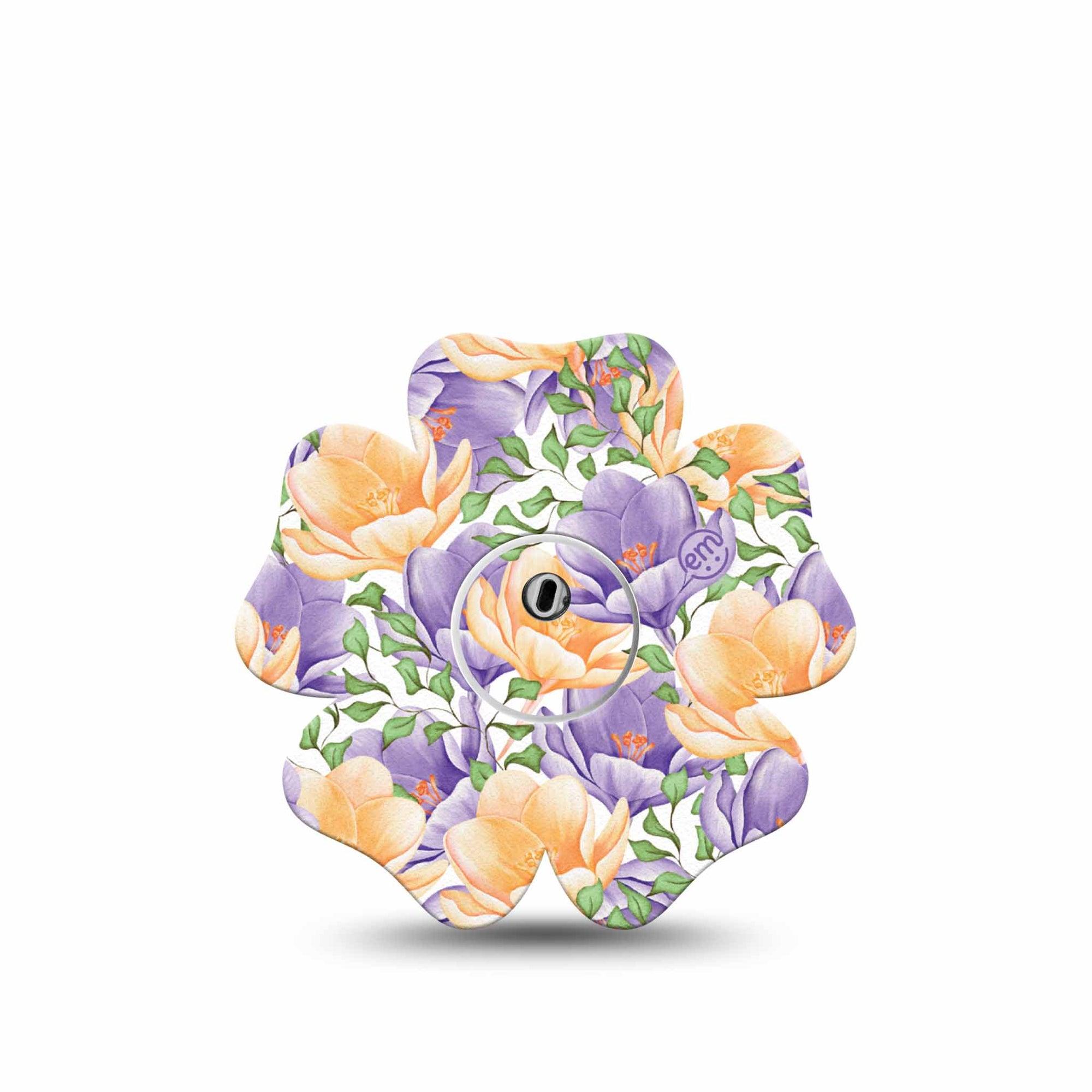 ExpressionMed Crocus Flowers Freestyle Libre 3 Flower Shape Single crocus bulbs Adhesive Tape CGM Design with center sticker