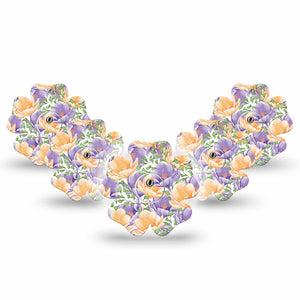 ExpressionMed Crocus Flowers Freestyle Libre 3 Flower Shape 5-Pack purple crocus Adhesive Tape CGM Design with center stickers