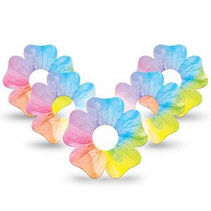ExpressionMed Rainbow Flower  Freestyle Libre 3 Flower Shape Tape 5-Pack Tape Colorful Rainbow Spectrum, Plaster CGM Design