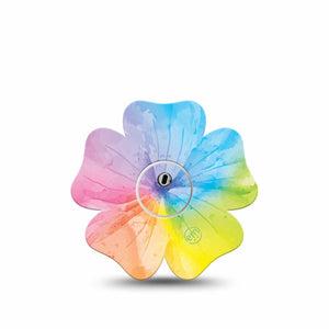 ExpressionMed Rainbow Flower  Freestyle Libre 3 Flower Shape Tape Single Tape and Single Sticker Rainbow Floral Petals, Plaster CGM Design