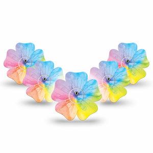 ExpressionMed Rainbow Flower  Freestyle Libre 3 Flower Shape Tape 5-Pack Tape and 5-Pack Sticker Vibrant Flowy Rainbow Flower, Plaster CGM Design