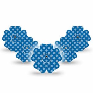 ExpressionMed Blue Polka Dots Freestyle Libre 3 and Libre 3 Plus Flower Shape Tape, 5-Pack Tape and 5-Pack Sticker NDAM Polka Dots, Overlay Tape CGM Design