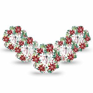 ExpressionMed Christmas Wreath Freestyle Libre 3 Flower Shape Tape 5-Pack Tape and 5-Pack Sticker Christmas Theme Foliage, Plaster CGM Design