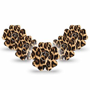 ExpressionMed Leopard Print Flower Libre 3 Tape, 5-Pack, Spotted Animal Inspired, CGM Plaster Patch Design with center stickers