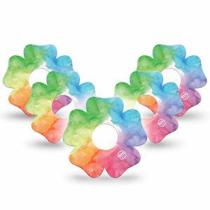 ExpressionMed Rainbow Clouds Flower Libre 3 Tape, 5-Pack, Watercolored Skies Themed, CGM Adhesive Patch Design