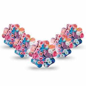 ExpressionMed Branching Out Freestyle Libre 3 Flower Shape 5-Pack Branching Progression Adhesive Tape CGM Design with center stickers