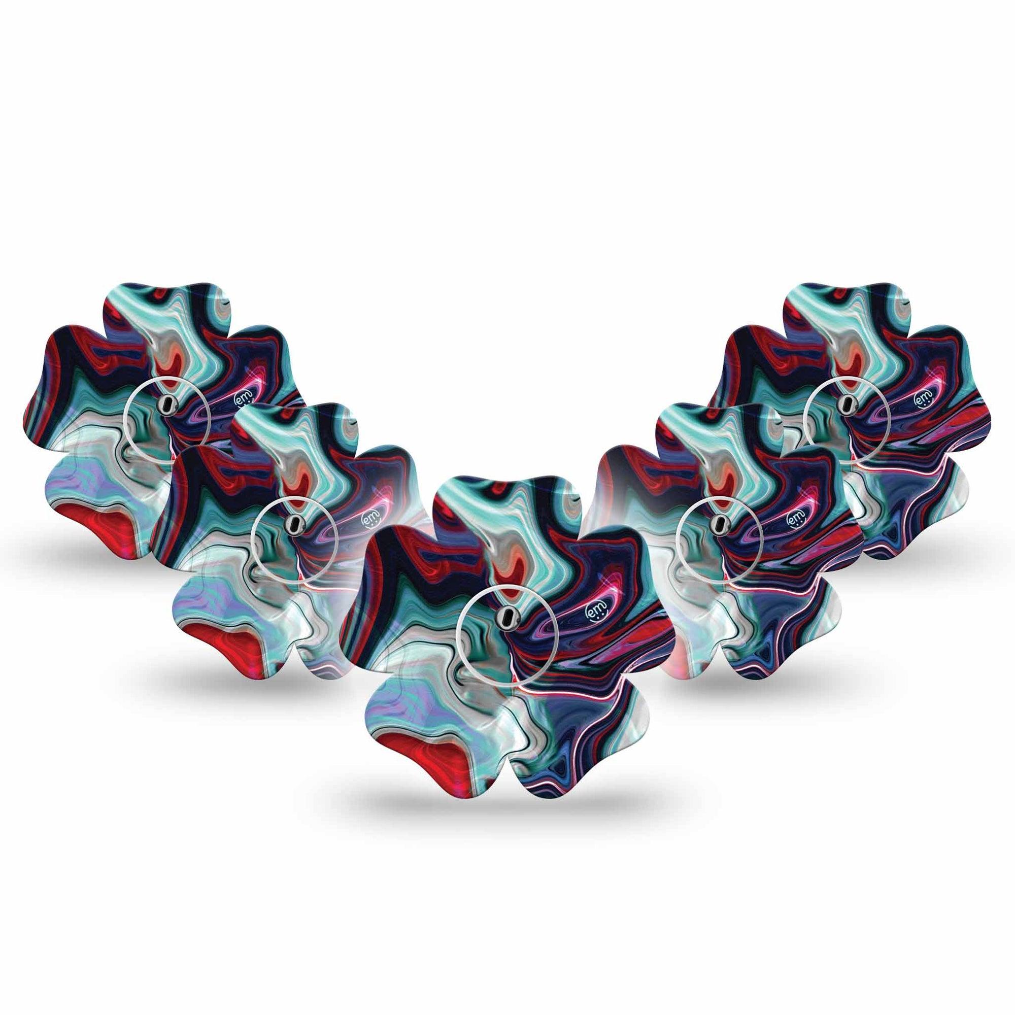 ExpressionMed Moody Marble Freestyle Libre 3 Flower Shape Tape 5-Pack Marble Motif Plaster CGM Design with center stickers