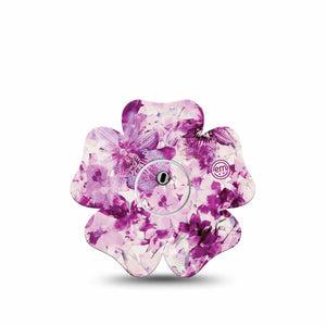 ExpressionMed Violet Orchids Flower Libre 3 Tape, Single, Floral Ornament Themed, CGM Adhesive Patch Design with center sticker