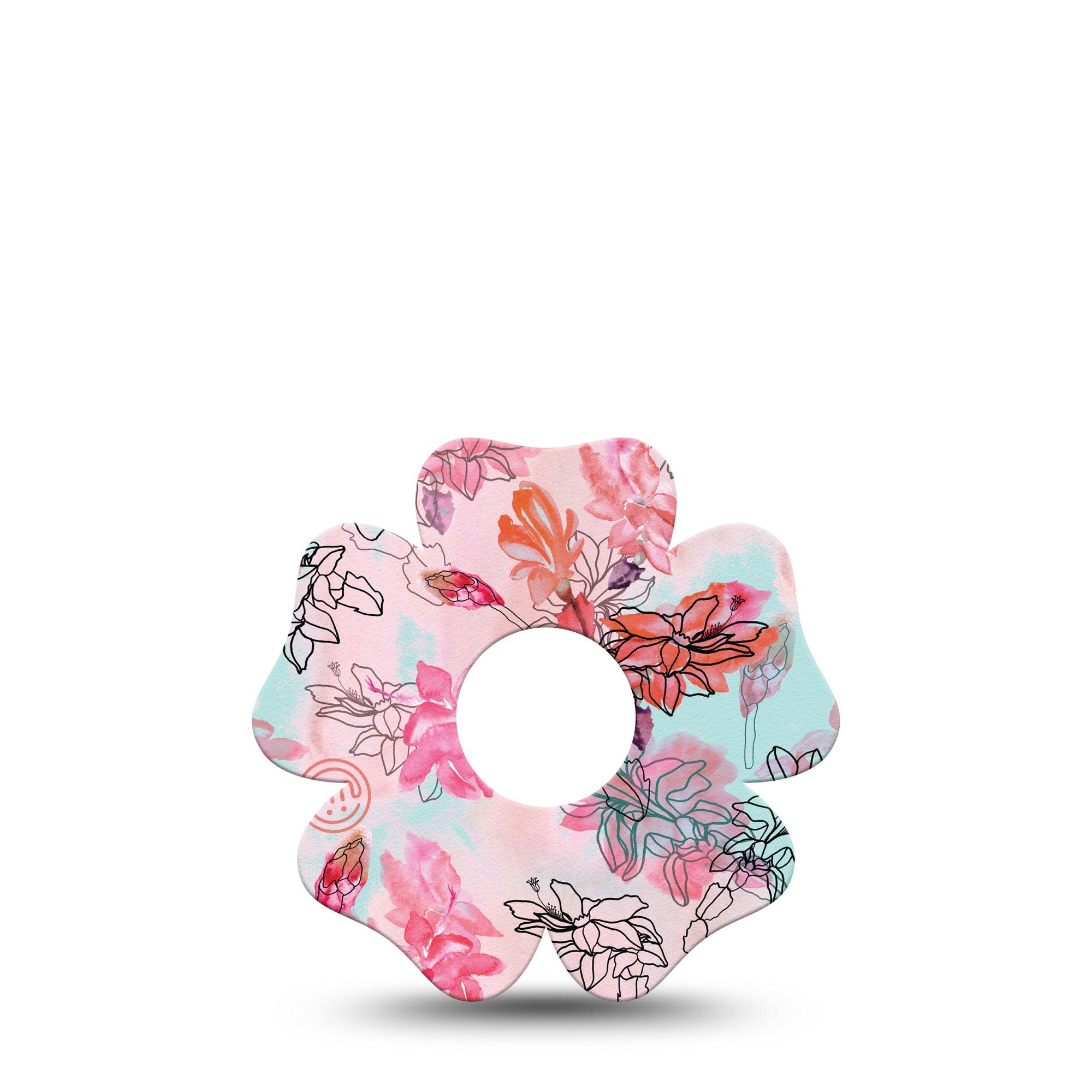 ExpressionMed Whimsical Blossoms Flower Libre 3 Tape, Single, Pastel Colored Florals Themed, CGM Plaster Patch Design