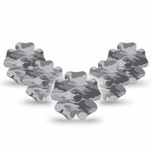 ExpressionMed Gray Camo Freestyle Libre 3 Flower Shape Tape 5-Pack Gray Camo Plaster CGM Design wtih center stickers
