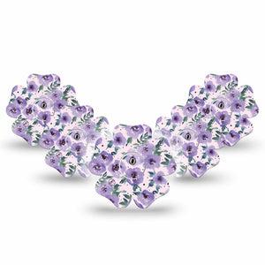 ExpressionMed Flowering Amethyst Freestyle Libre 3 Flower Shape 5-Pack Purple Flowers Adhesive Tape CGM Design with center stickers