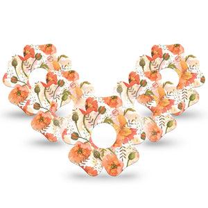 ExpressionMed Peachy Blooms Flower Libre 3 Tape, 5-Pack, Orange Floral Artwork Inspired, CGM Adhesive Patch Design