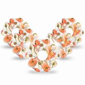 ExpressionMed Peachy Blooms Flower Libre 3 Tape, 5-Pack, Orange Floral Artwork Inspired, CGM Adhesive Patch Design