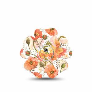 ExpressionMed Peachy Blooms Flower Libre 3 Tape, Single Sticker and Tape, Tangerine Florals Inspired, CGM Overlay Patch Design