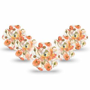 ExpressionMed Peachy Blooms Flower Libre 3 Tape, 5-Pack Sticker and Tape, Orange Floral Artwork Inspired, CGM Adhesive Patch Design