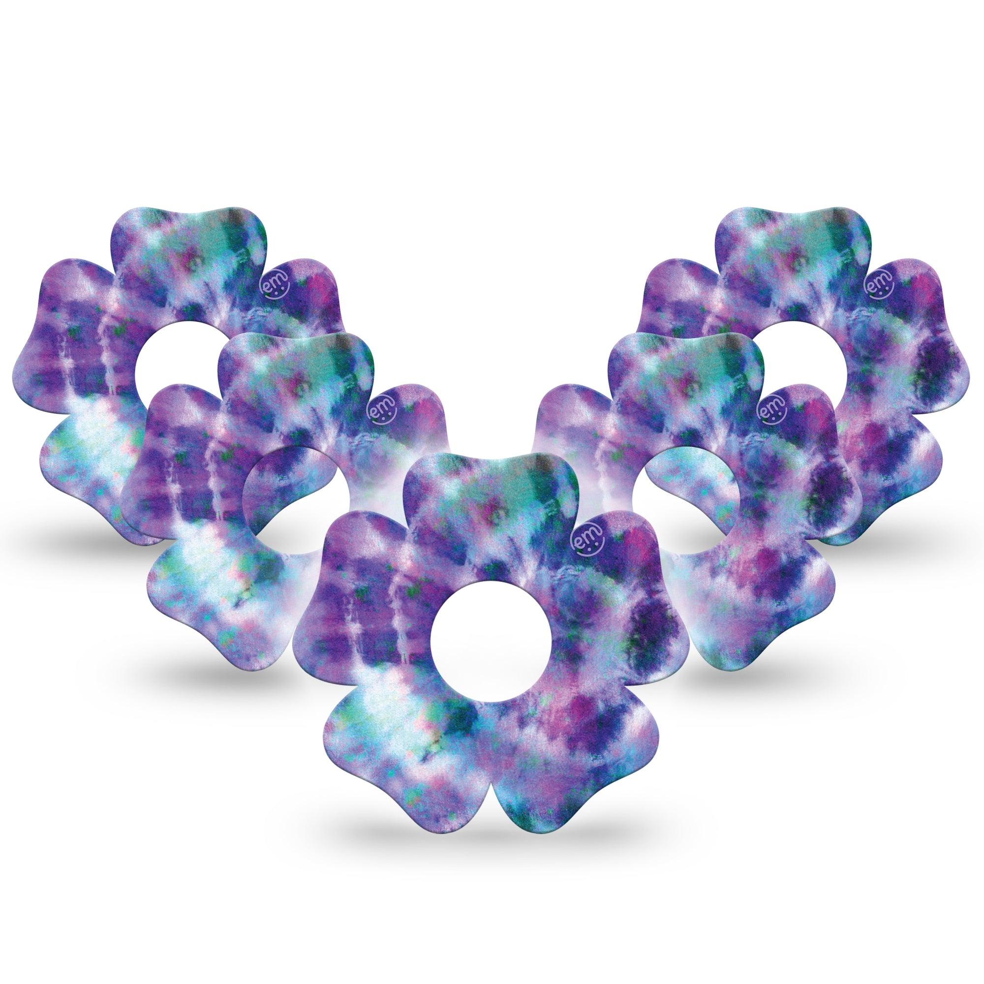 ExpressionMed Purple Tie Dye Flower Libre 3 Tape, 5-Pack, Tie Dye Folding Inspired, CGM Overlay Patch Design