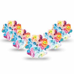 ExpressionMed Watercolor Poppies Freestyle Libre 3 and Libre 3 Plus Flower Shape Tape 5-Pack Tape + 5-Pack Sticker Floral Watercolors, Overlay Tape CGM Design