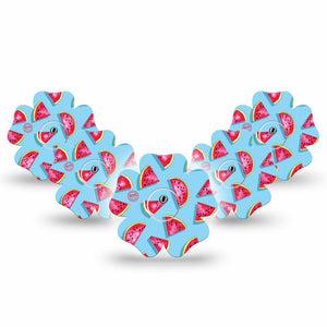 ExpressionMed Watermelon Slices Freestyle Libre 3 Flower Shape Tape 5-Pack Fresh Slices Plaster CGM Design with center stickers