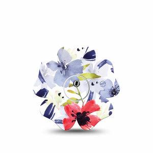 ExpressionMed Red White & Blue Flowers Freestyle Libre 3 Flower Shape Tape Single Tape Red White & Blue Flowers Plaster CGM Design with center sticker