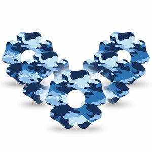ExpressionMed Blue Camo Freestyle Libre 3 and Libre 3 Plus Flower Shape Tape 5-Pack Tape Outdoor Camo Overlay Tape CGM Design