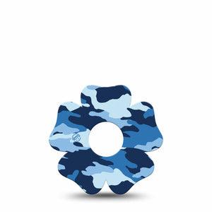 ExpressionMed Blue Camo Freestyle Libre 3 and Libre 3 Plus Flower Shape Tape Single Tape Camo Pattern Overlay Tape CGM Design