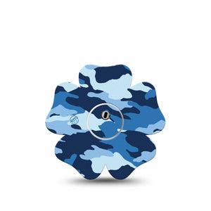 ExpressionMed Blue Camo Freestyle Libre 3 and Libre 3 Plus Flower Shape Tape Single Tape and Single Sticker Camo Print Overlay Tape CGM Design
