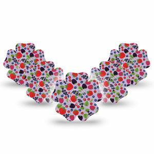 ExpressionMed Wild Berries Flower Libre 3 Tape, 5-Pack, Sweet Berries Themed, CGM Plaster Patch Design with center stickers
