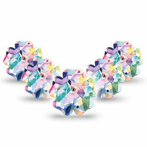 ExpressionMed Kaleidoscope Freestyle Libre 3 Flower Shape 5-Pack Tapes and Stickers Colorful Design Adhesive Tape CGM Design