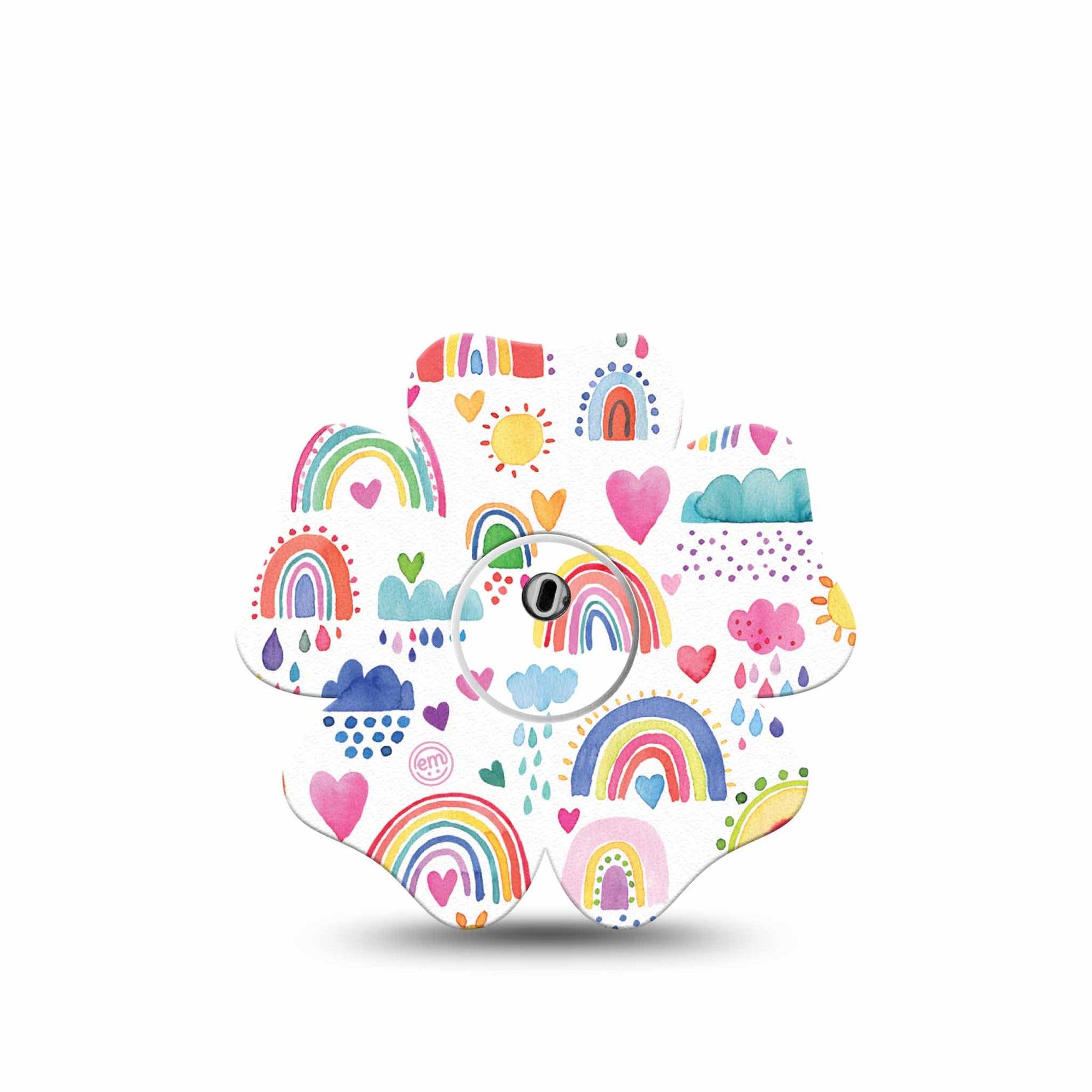 ExpressionMed Rainbows Of Hope Flower Libre 3 Tape, Single, Doodle Rainbows Inspired, CGM Adhesive Patch Design with center sticker