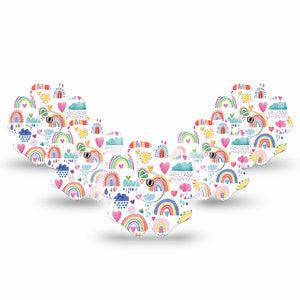 ExpressionMed Rainbows Of Hope Flower Libre 3 Tape, 5-Pack, Doodle Drawings Themed, CGM Plaster Patch Design with center stickers