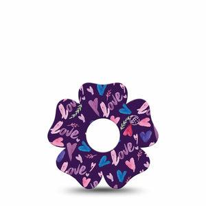 ExpressionMed Watercolor Love Flower Libre 3 Tape, Single, Scribbled Love Themed, CGM Plaster Patch Design