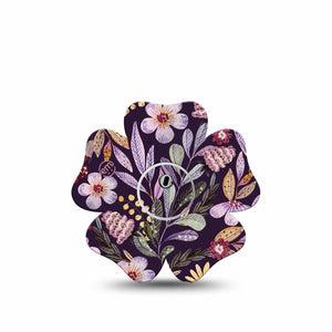 ExpressionMed Moody Blooms Freestyle Libre 3 Flower Shape Tape Single Tape and Single Sticker Muted Colored Florals over Dark backdrop   CGM Design