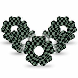 ExpressionMed Green & Black Checkerboard Freestyle Libre 3 Flower Shape Tape 5-Pack Checkered Texture Plaster CGM Design