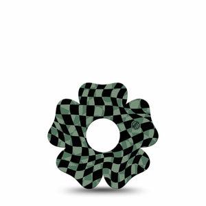 ExpressionMed Green & Black Checkerboard Freestyle Libre 3 Flower Shape Tape Single, Tape Checkered Scheme Plaster CGM Design