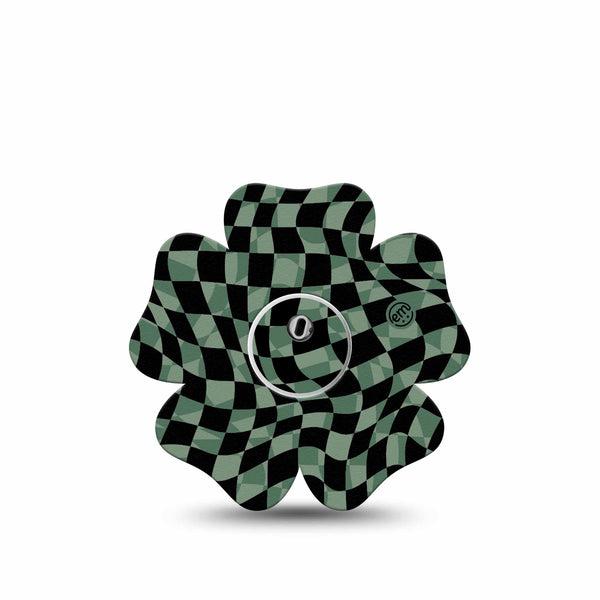 ExpressionMed Green & Black Checkerboard Freestyle Libre 3 Flower Shape Tape Single Tape and Sticker, Tape Checkered Scheme Plaster CGM Design
