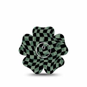 ExpressionMed Green & Black Checkerboard Freestyle Libre 3 Flower Shape Tape Single Tape and Sticker, Tape Checkered Scheme Plaster CGM Design