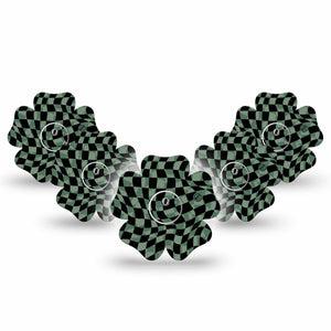 ExpressionMed Green & Black Checkerboard Freestyle Libre 3 Flower Shape Tape 5-Pack Sticker and 5-Pack Tape Checkered Texture Plaster CGM Design