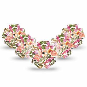 ExpressionMed Spring Bouquet Freestyle Libre 3 Flower Shape Tape 5-Pack Floral Display Plaster CGM Design with Center Stickers