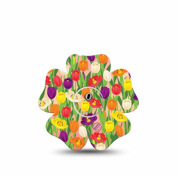 ExpressionMed Tulips Flower Libre 3 Tape, Single, Colorful Spring Florals Themed, CGM Plaster Patch Design with Center Sticker